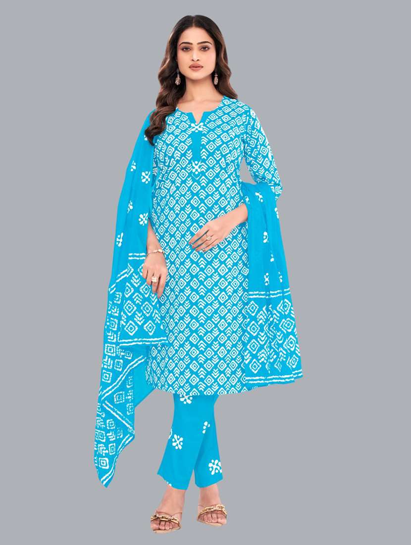 women batik printed three quarter sleeve kurta pant with dupatta set