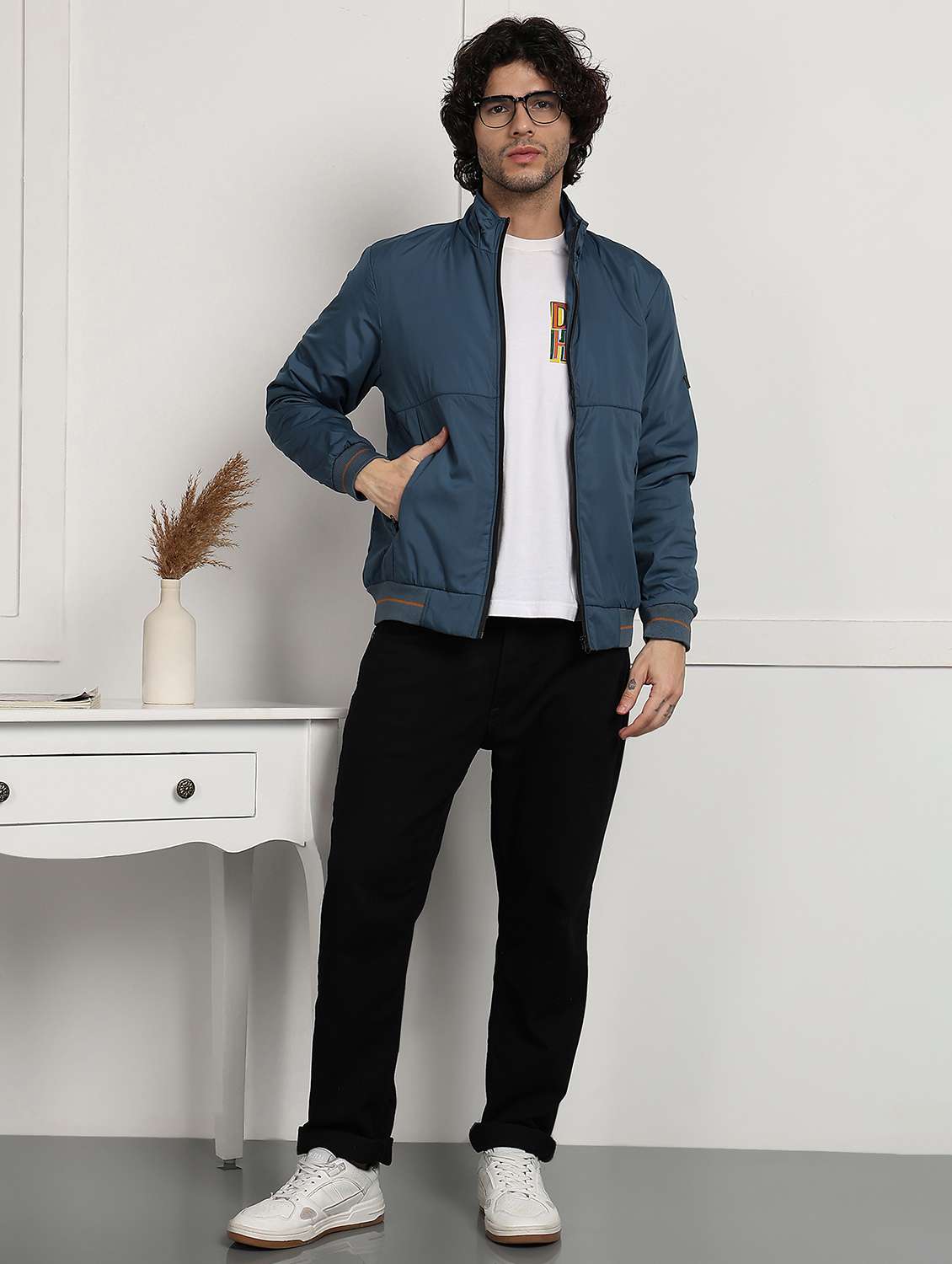 men solid stand collar long sleeve quilted jacket - 22173914 -  Standard Image - 3