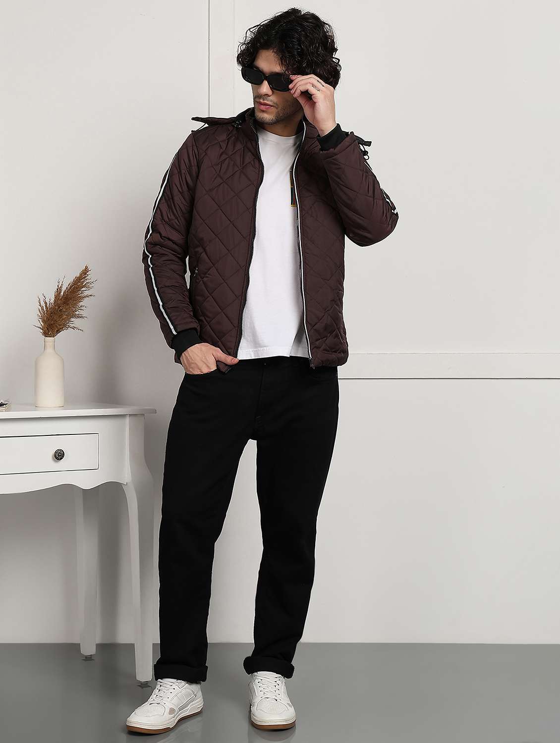 men solid long sleeve hooded quilted jacket - 22173917 -  Standard Image - 3