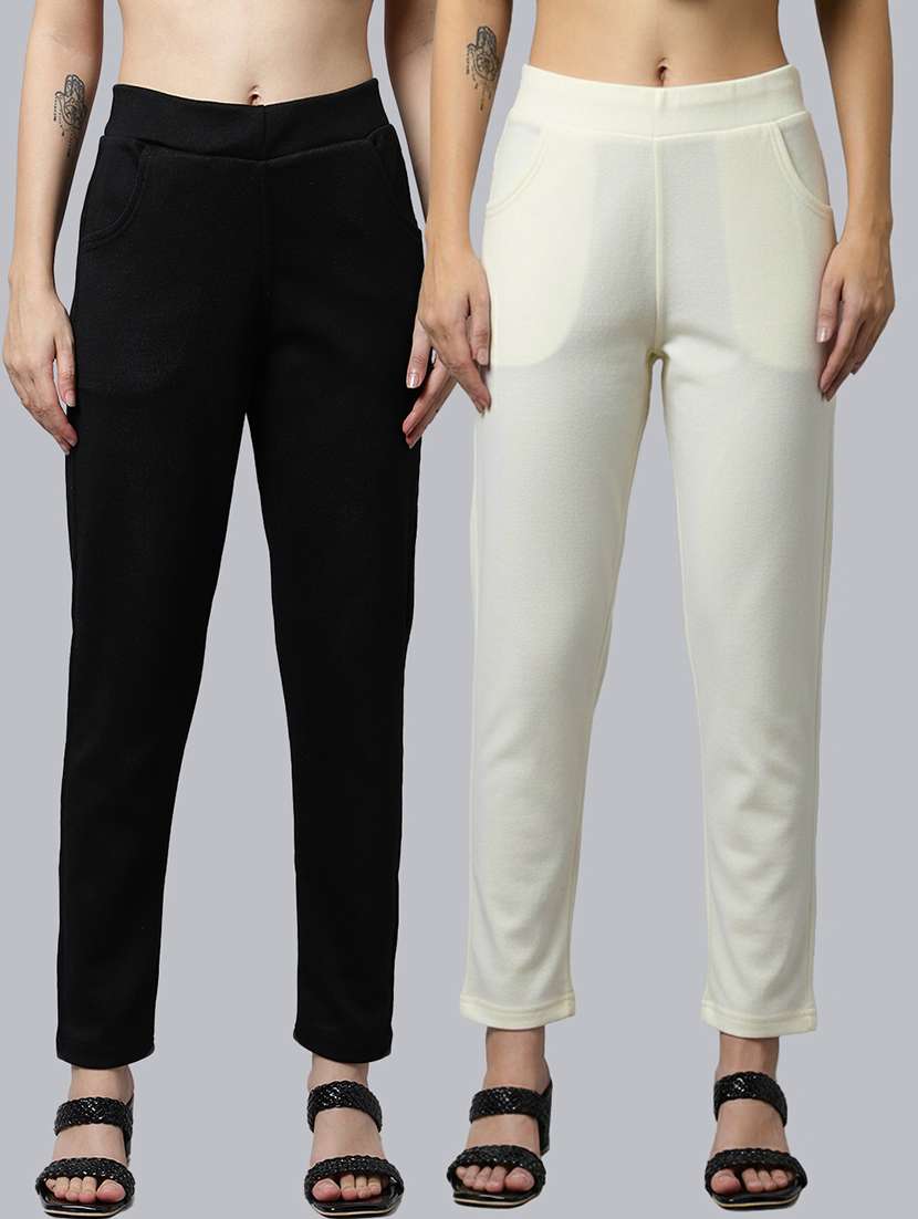 women pack of 2 solid mid rise pants