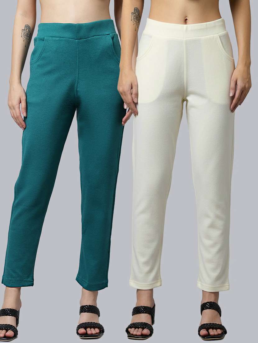 women pack of 2 solid mid rise pants