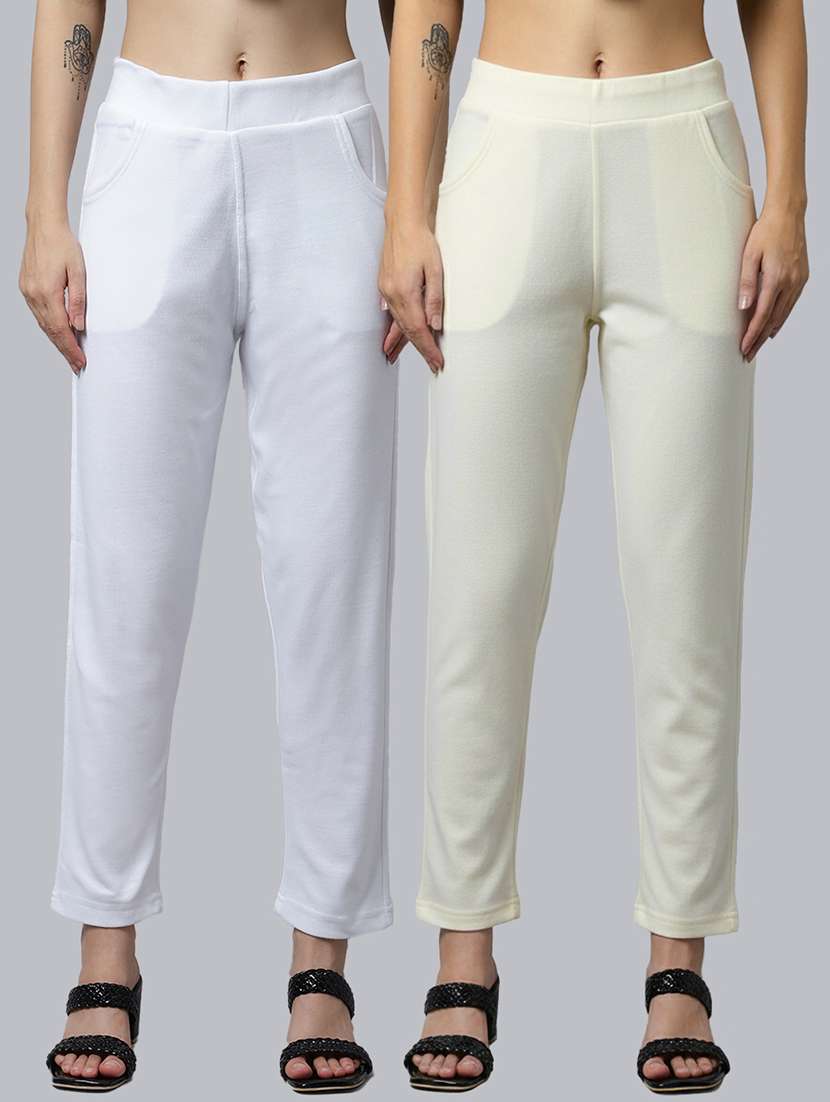 women pack of 2 solid mid rise pants