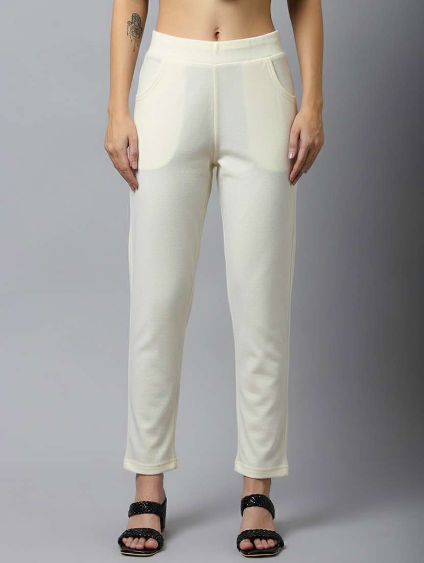 women solid mid rise pants
