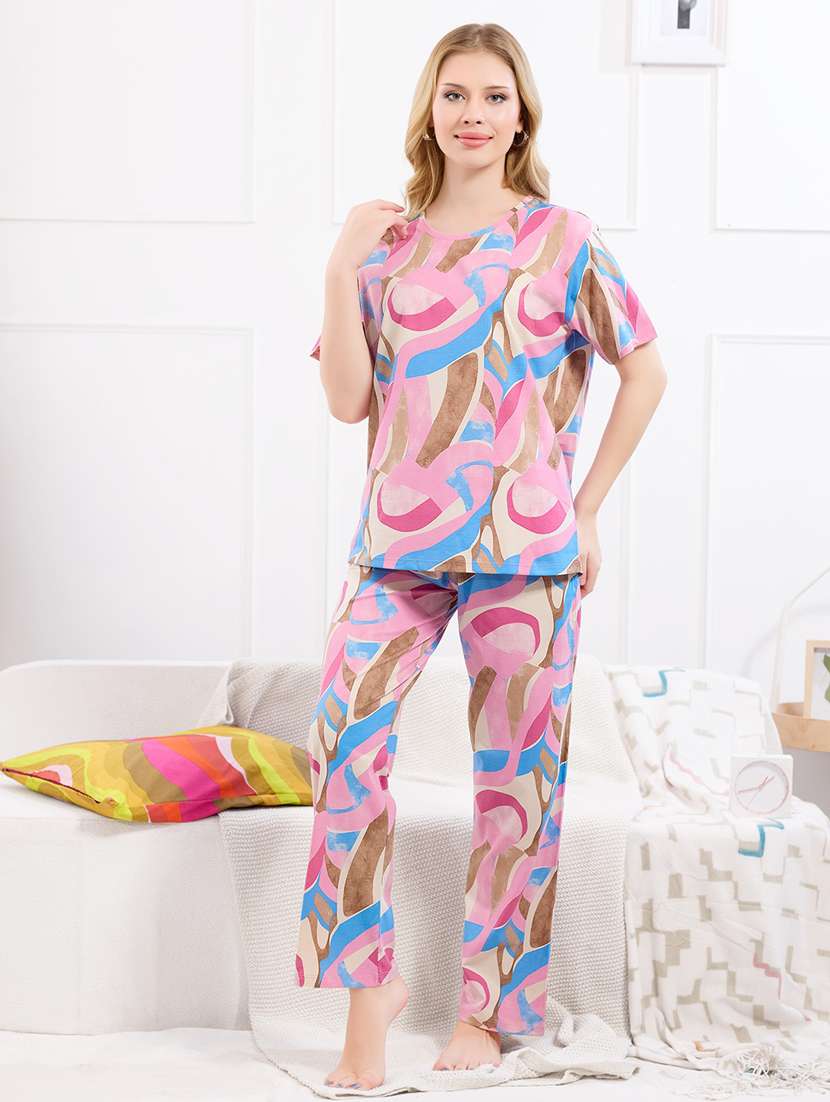 women printed nightwear pyjama set