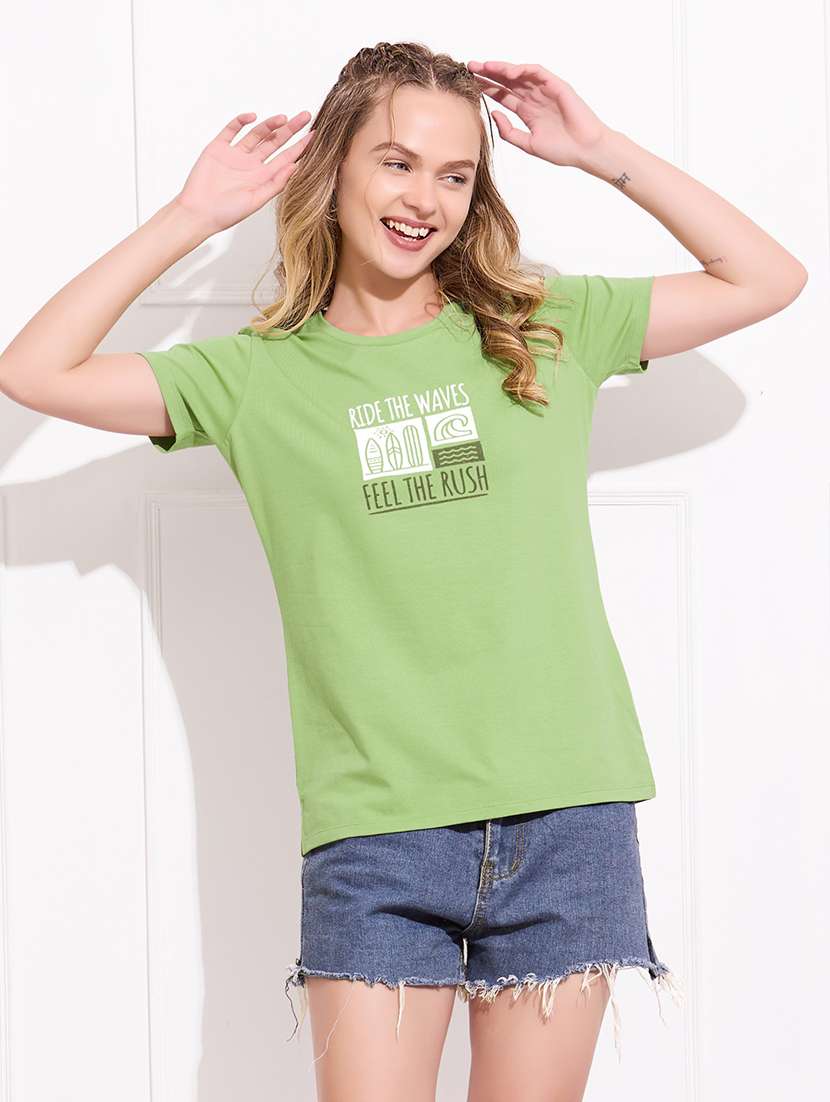 women printed round neck short sleeve t-shirt