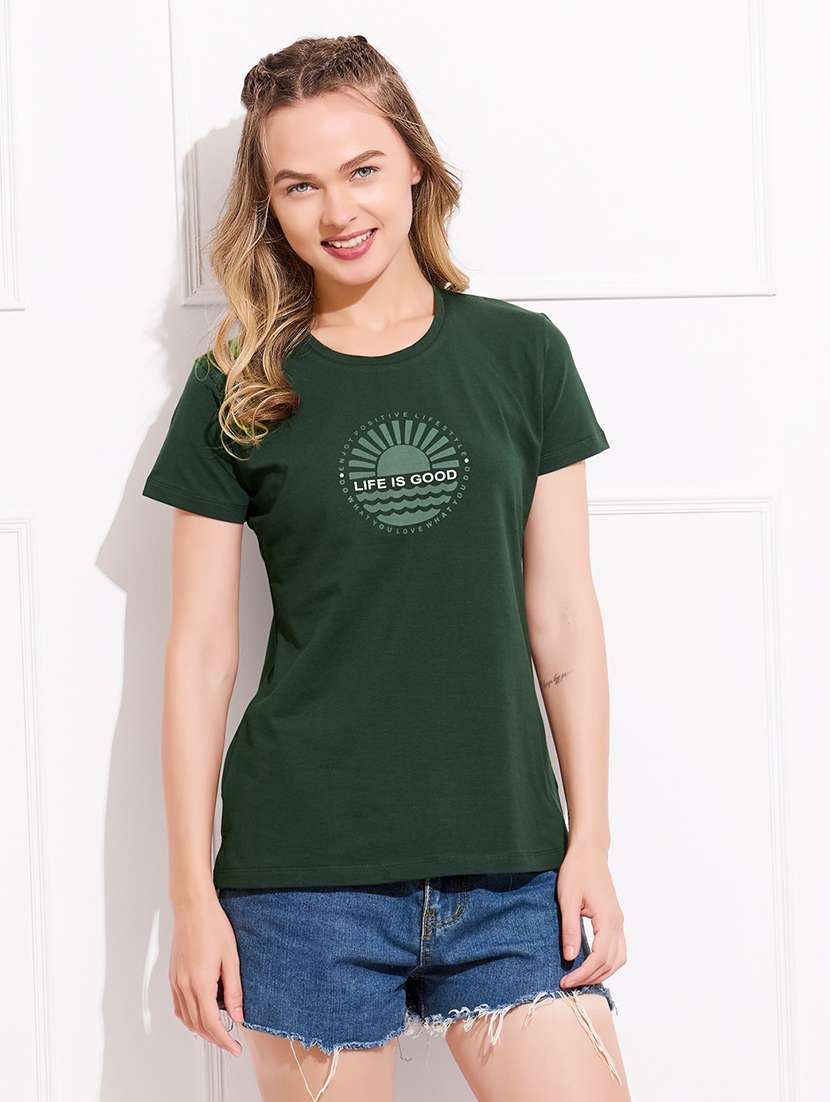 women printed round neck short sleeve t-shirt