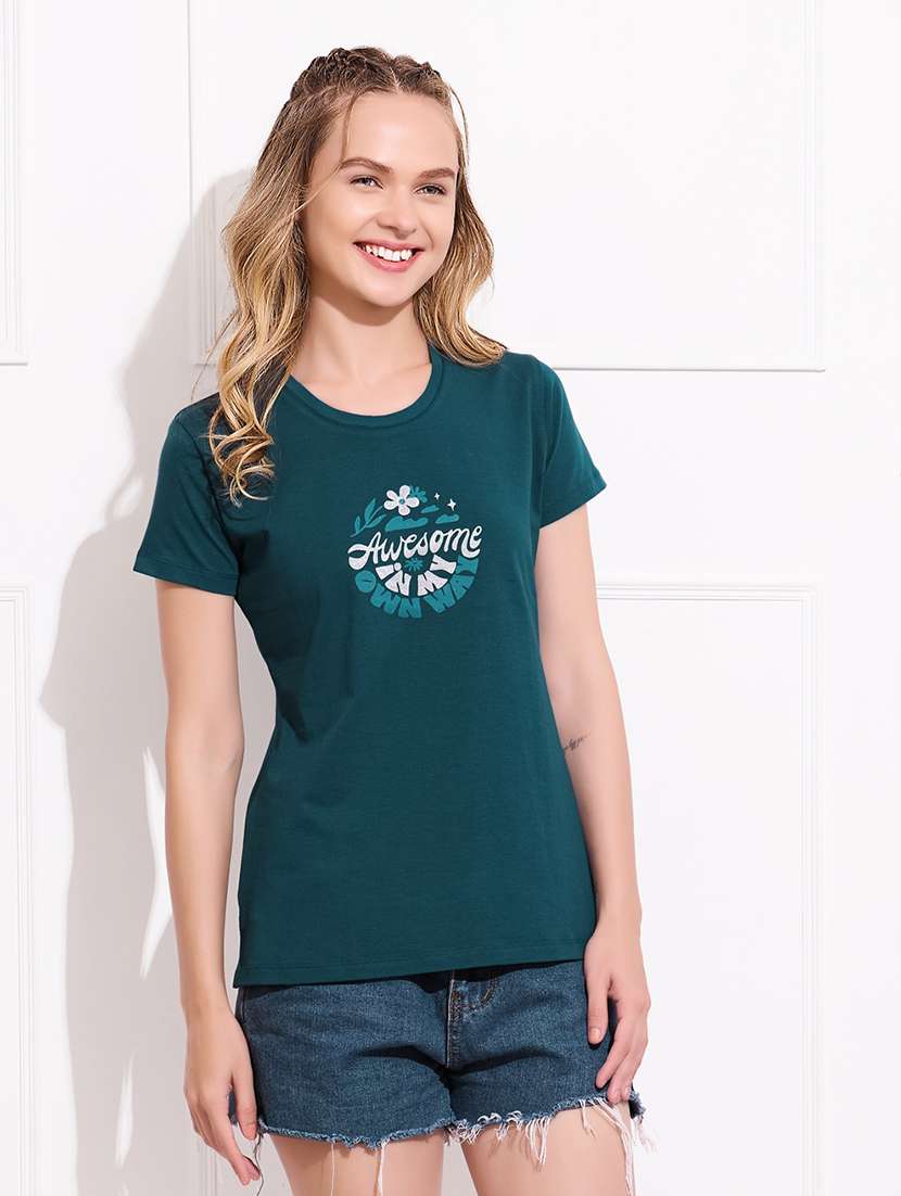 women printed round neck short sleeve t-shirt