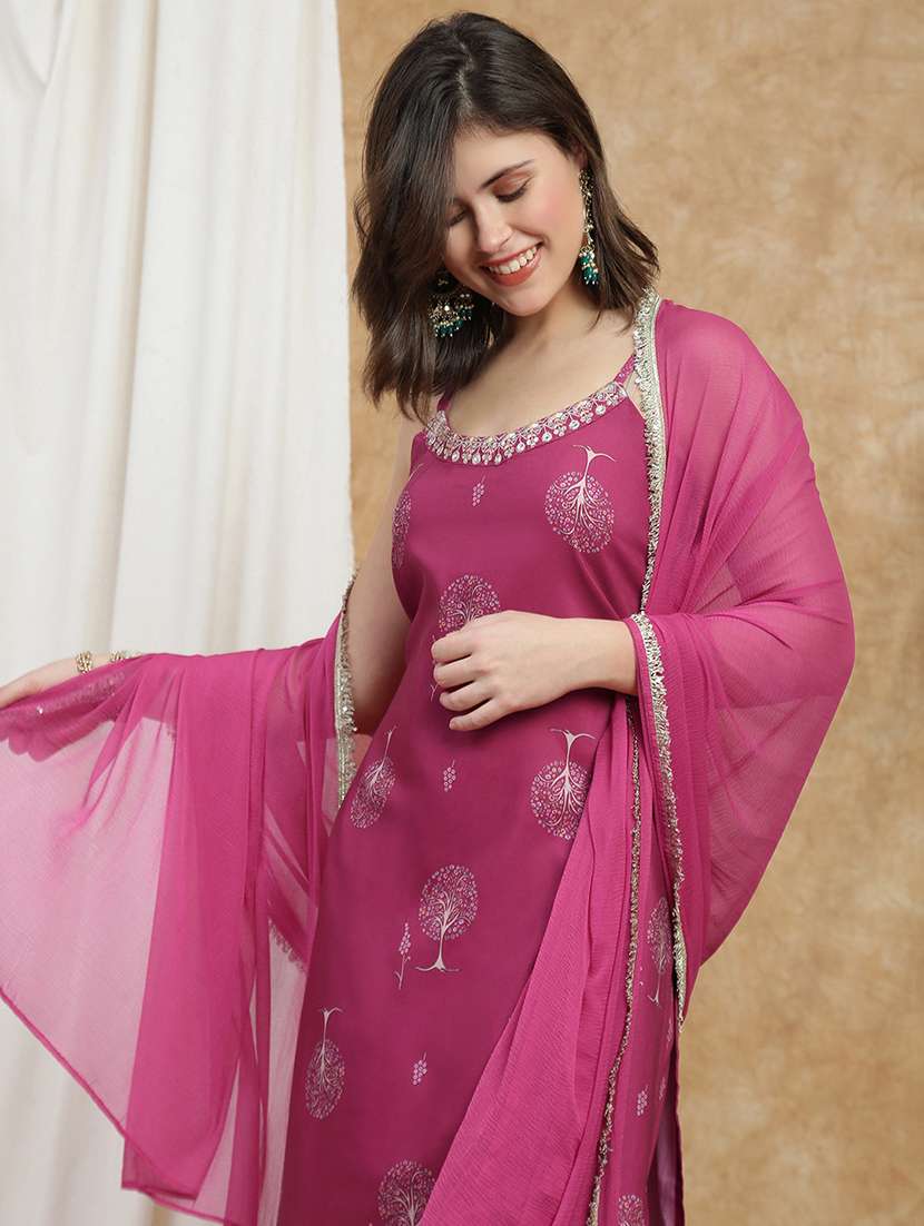 women printed shoulder strap kurta palazzo with dupatta set - 22174008 -  Standard Image - 5