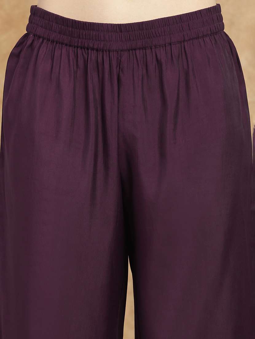 globus women purple v-neck long sleeves sequin zari embroidered a-line kurta with pant festive set - 22174009 -  Standard Image - 3