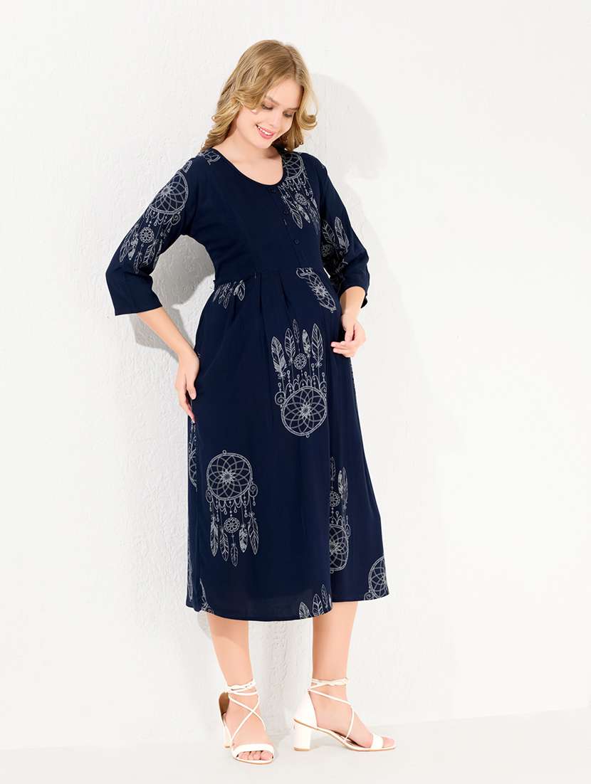 women printed three quarter sleeve maternity wear dress - 22174065 -  Standard Image - 3