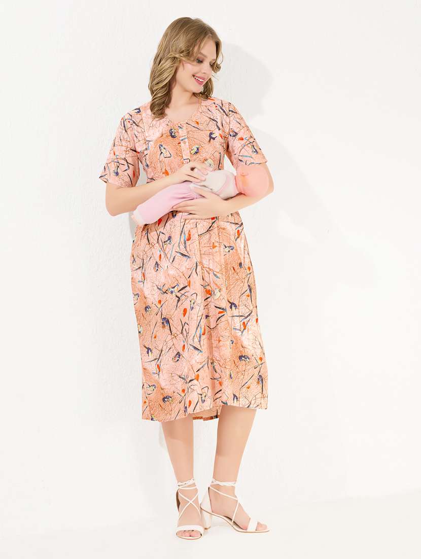 women printed three quarter sleeve maternity wear dress