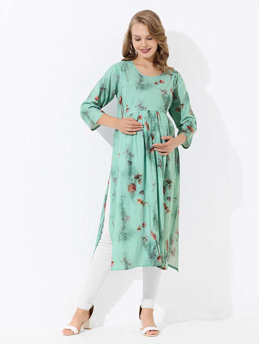 women floral printed three quarter sleeve a-line maternity kurta