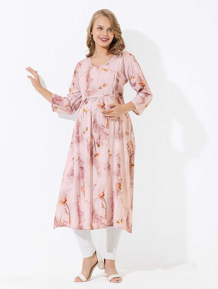 women floral printed three quarter sleeve a-line maternity kurta