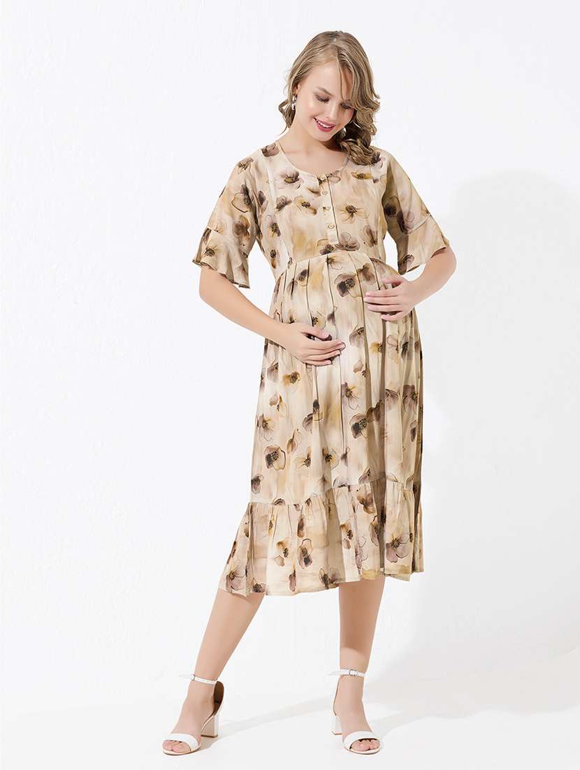 women printed short sleeve maternity wear dress