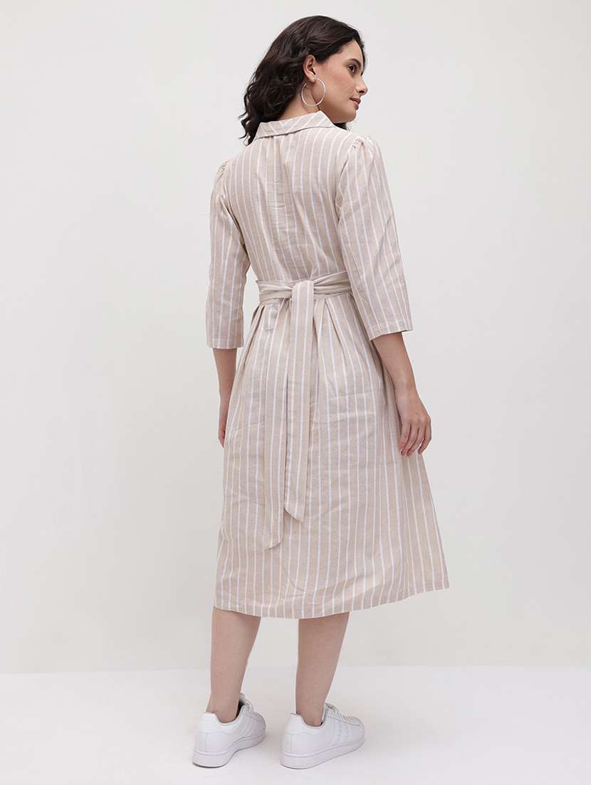 women striped three quarter sleeve a-line dress - 22174085 -  Standard Image - 3