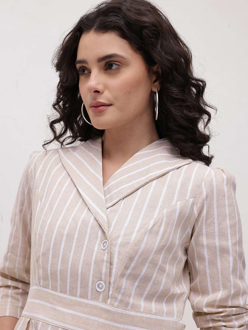 women striped three quarter sleeve a-line dress - 22174085 -  Standard Image - 5