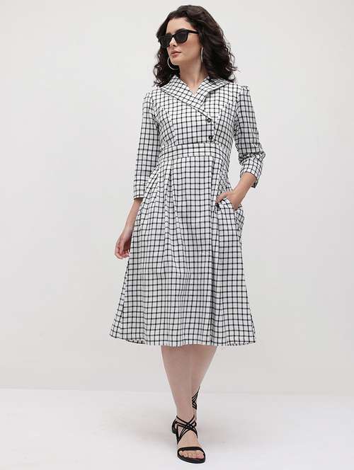 women checkered three quarter sleeve dress - 22174086 -  Standard Image - 0