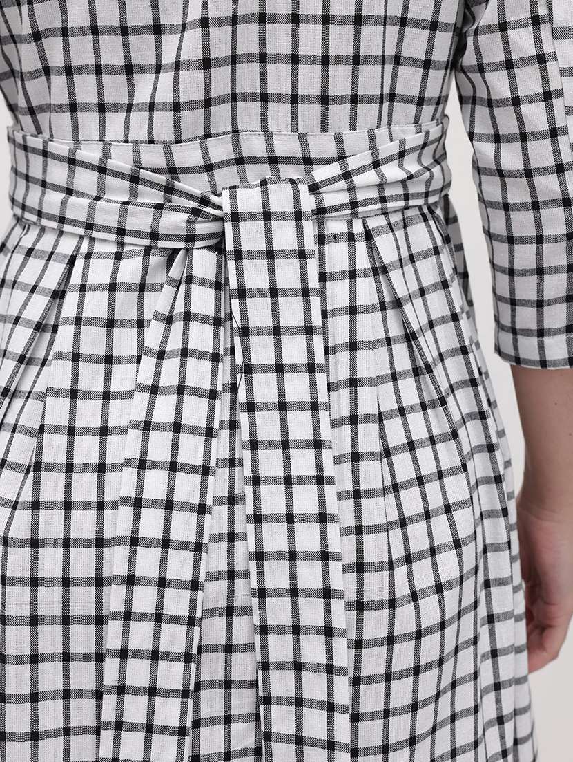 women checkered three quarter sleeve dress - 22174086 -  Standard Image - 3