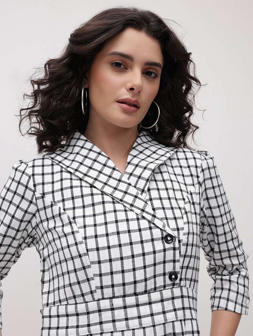 women checkered three quarter sleeve dress - 22174086 -  Standard Image - 5