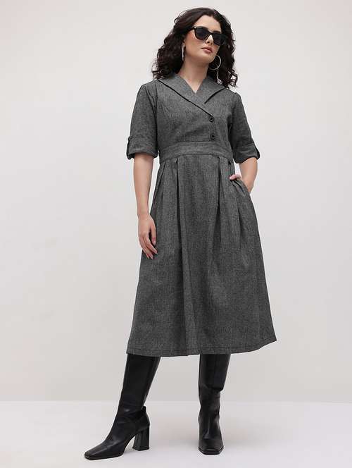 women solid three quarter sleeve dress - 22174087 -  Standard Image - 0