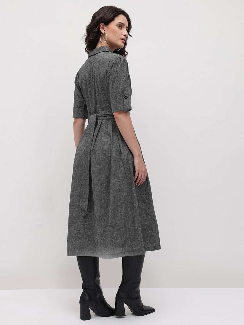 women solid three quarter sleeve dress - 22174087 -  Standard Image - 3