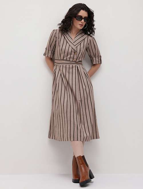 women striped three quarter sleeve dress - 22174088 -  Standard Image - 0