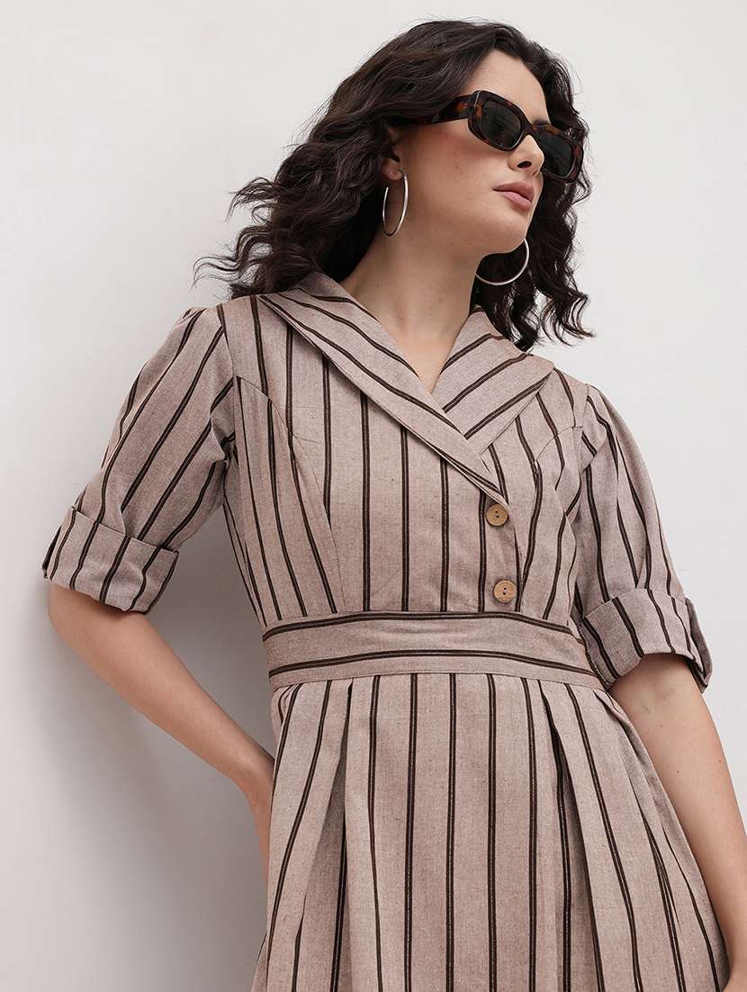 women striped three quarter sleeve dress - 22174088 -  Standard Image - 5