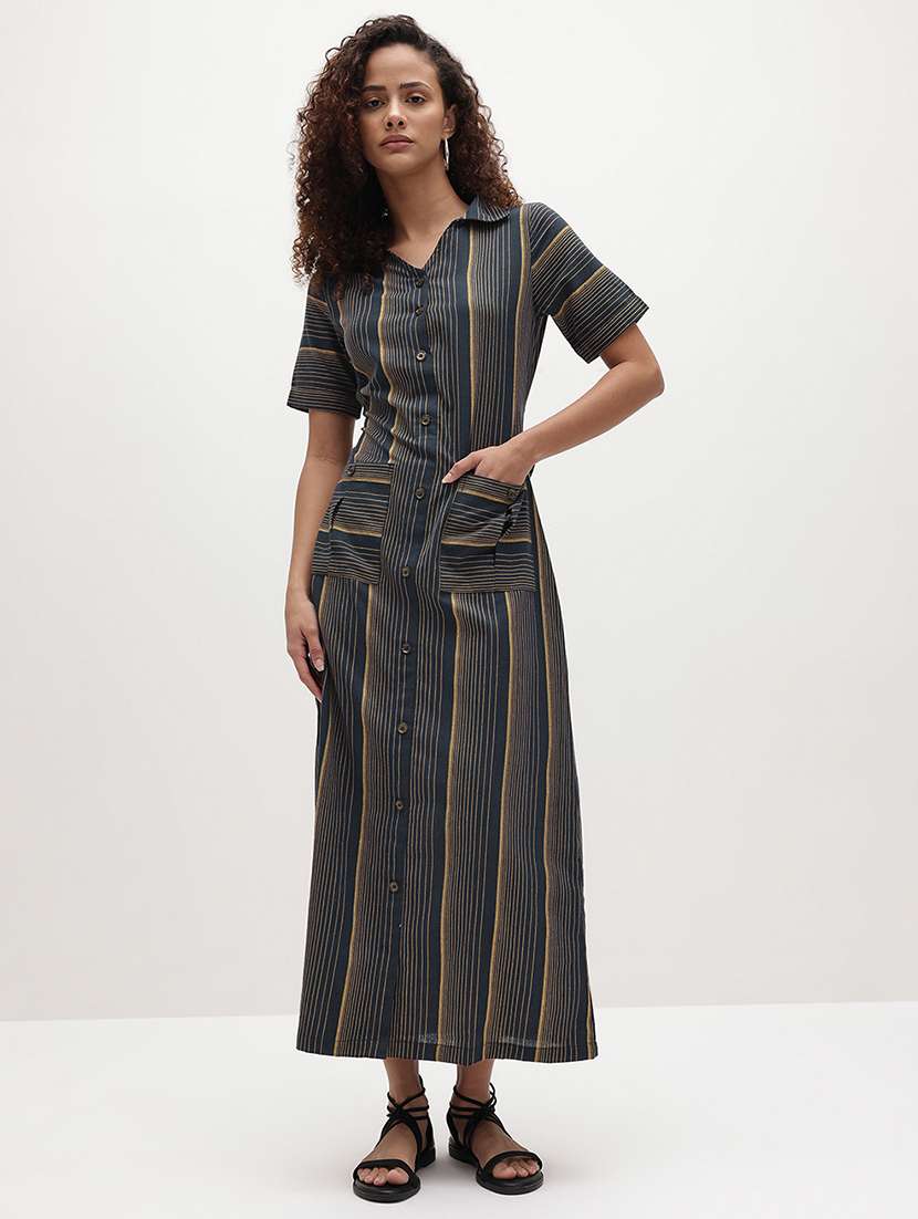 navy blue cotton shirt dress