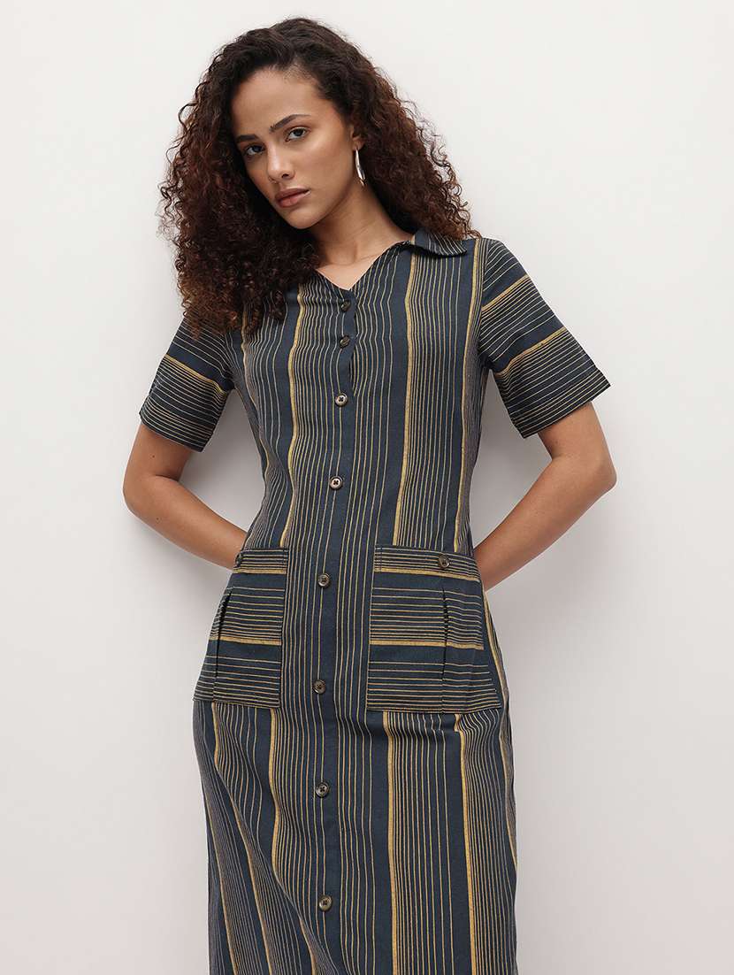 navy blue cotton shirt dress - 22174090 -  Standard Image - 5