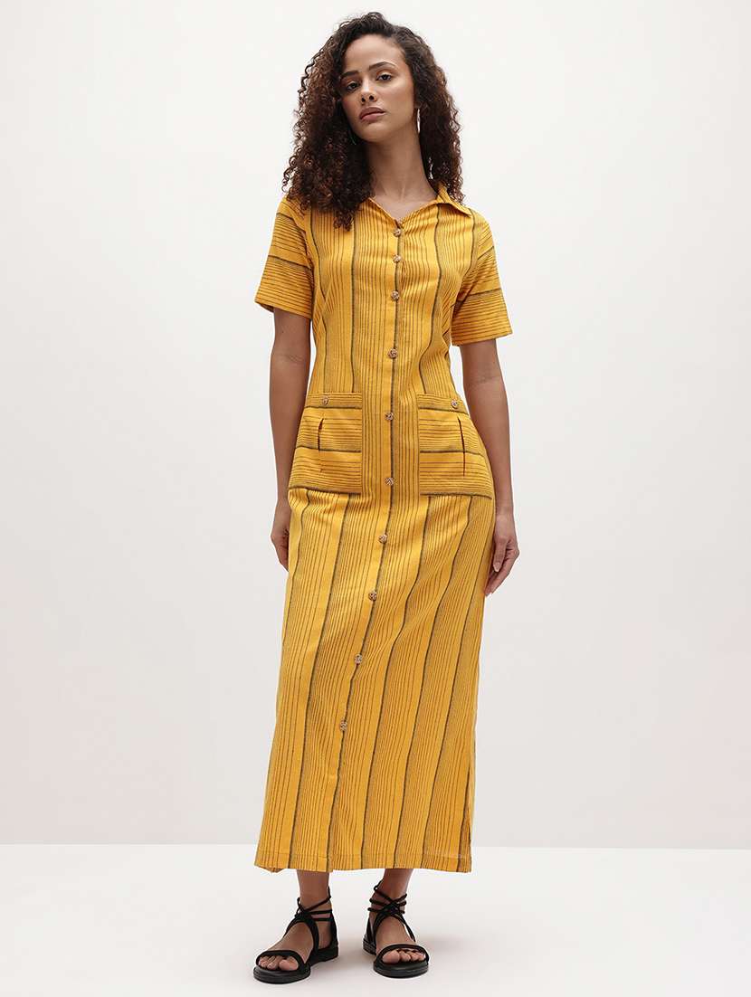 mustard cotton shirt dress