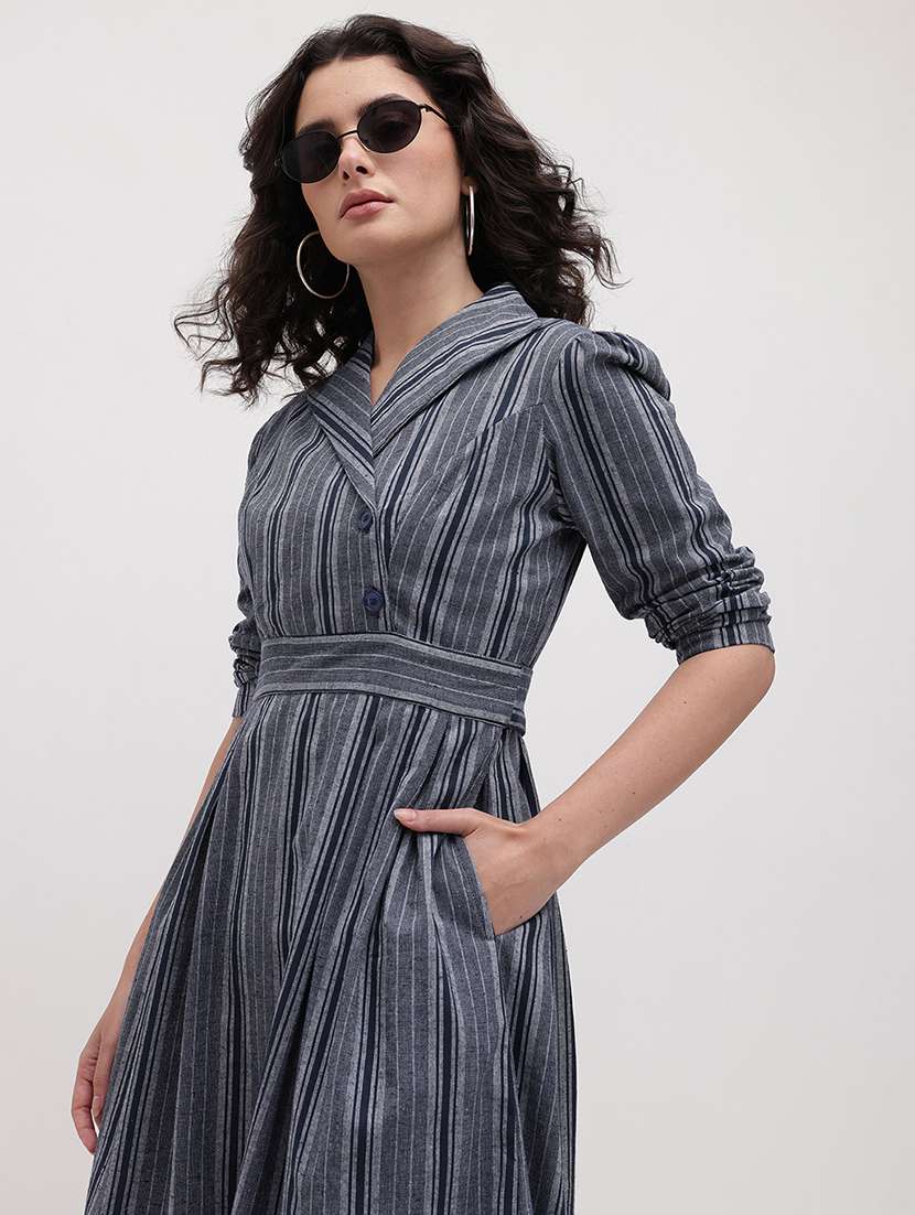 women striped three quarter sleeve dress - 22174093 -  Standard Image - 3