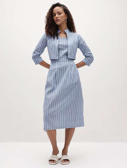 women striped three quarter sleeve dress - 22174094 -  Standard Image - 0