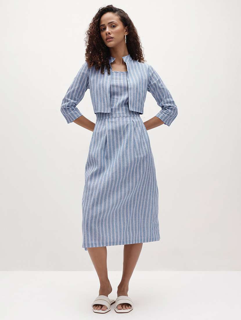 women striped three quarter sleeve dress