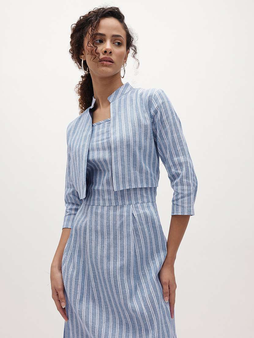 women striped three quarter sleeve dress - 22174094 -  Standard Image - 3