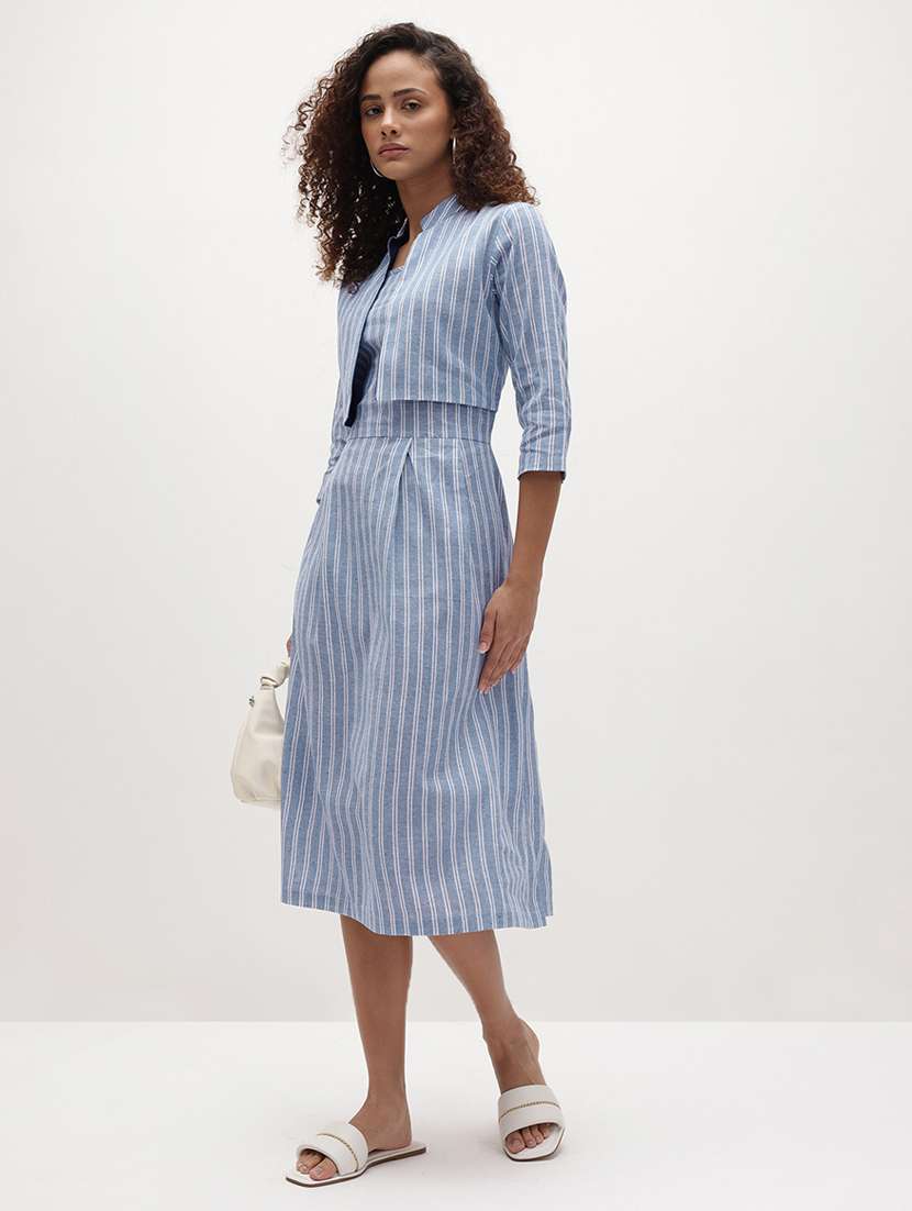 women striped three quarter sleeve dress - 22174094 -  Standard Image - 5