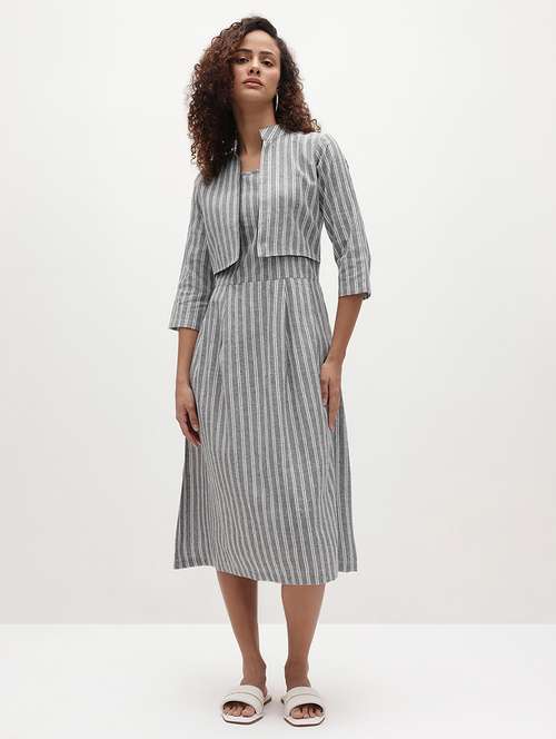 women striped three quarter sleeve dress - 22174095 -  Standard Image - 0