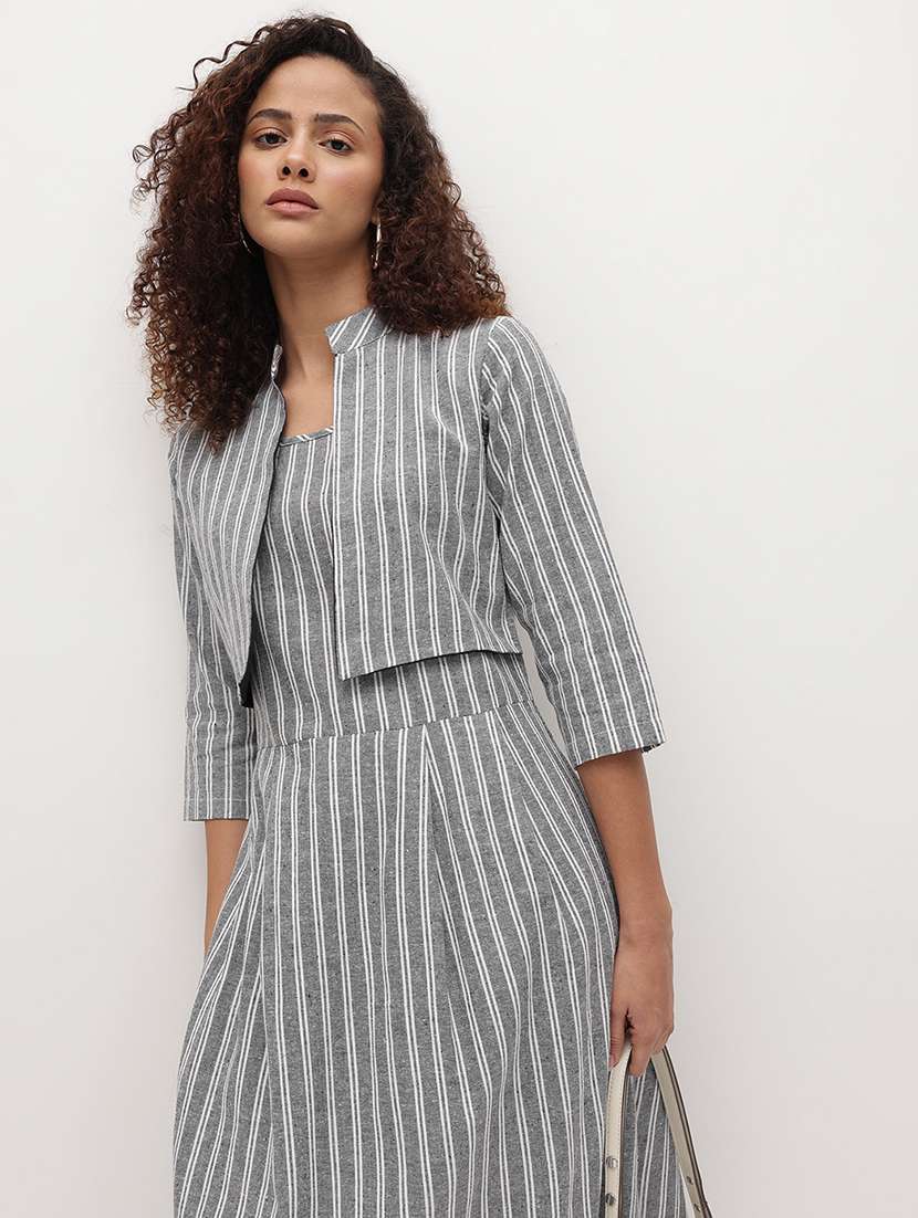 women striped three quarter sleeve dress - 22174095 -  Standard Image - 3