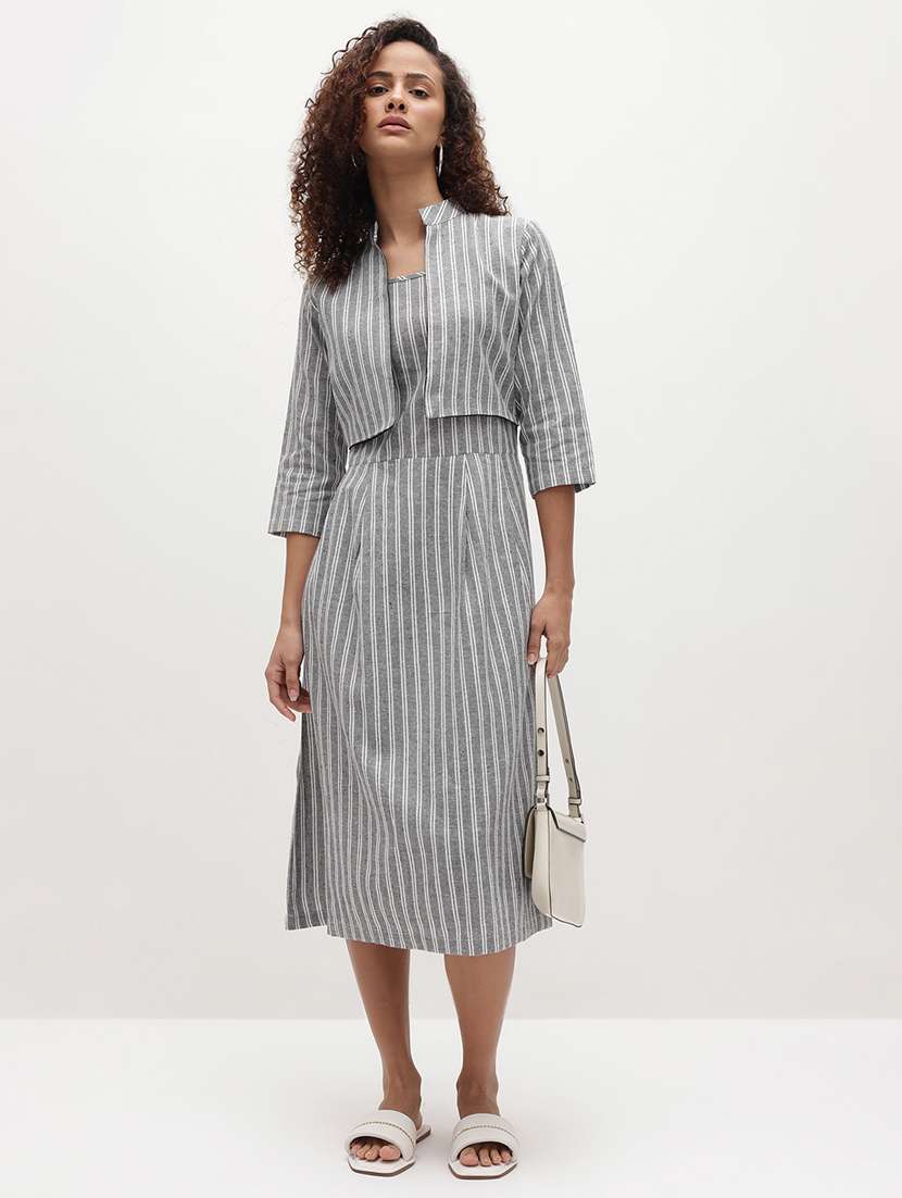 women striped three quarter sleeve dress - 22174095 -  Standard Image - 5