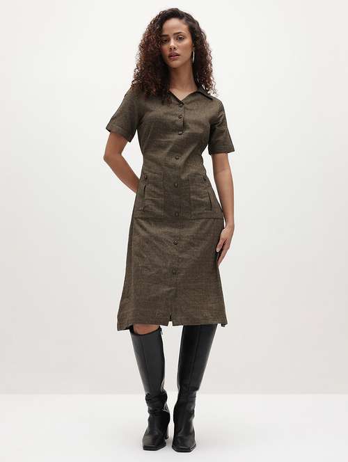 taupe cotton shirt dress - 22174096 -  Standard Image - 0