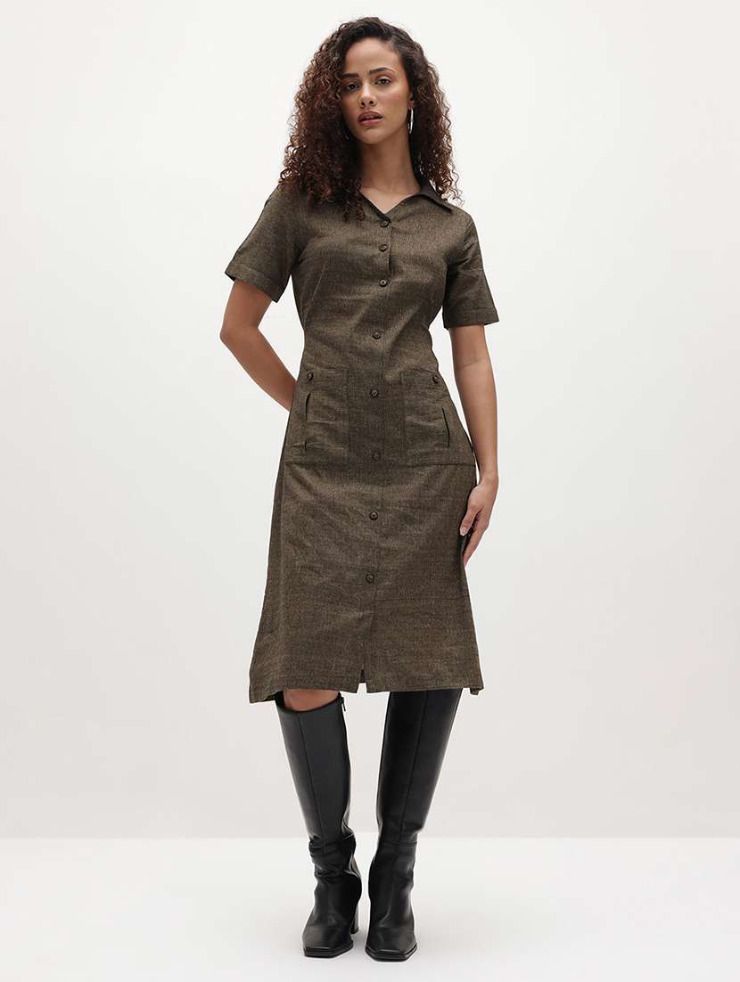 taupe cotton shirt dress