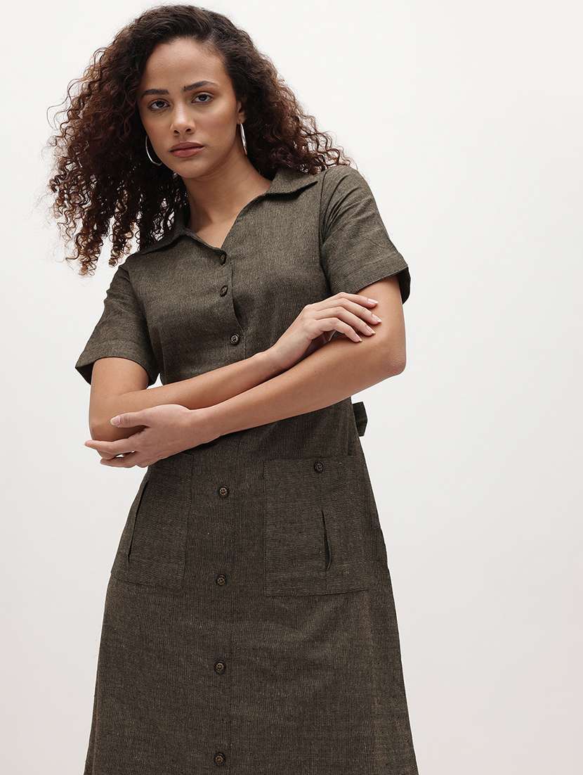 taupe cotton shirt dress - 22174096 -  Standard Image - 3