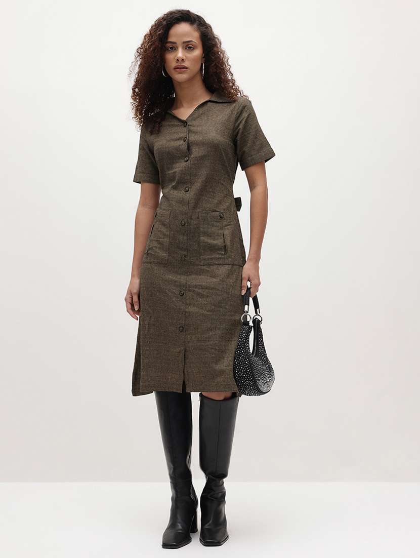 taupe cotton shirt dress - 22174096 -  Standard Image - 5