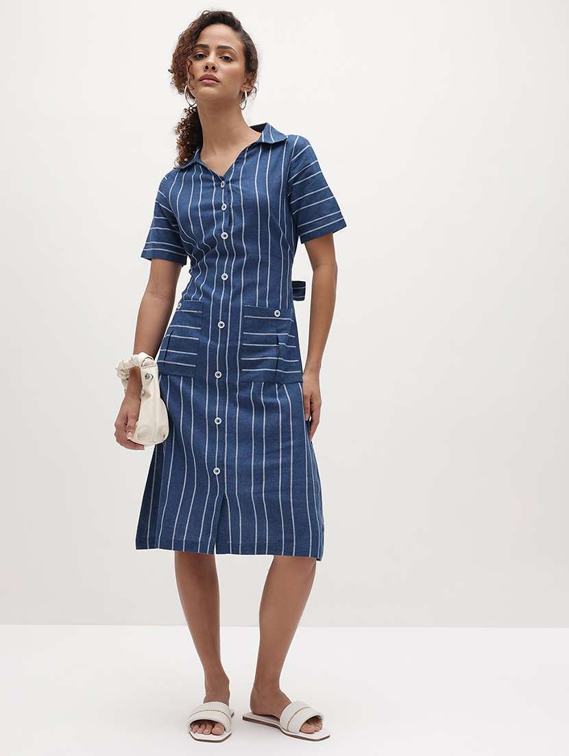 blue cotton shirt dress