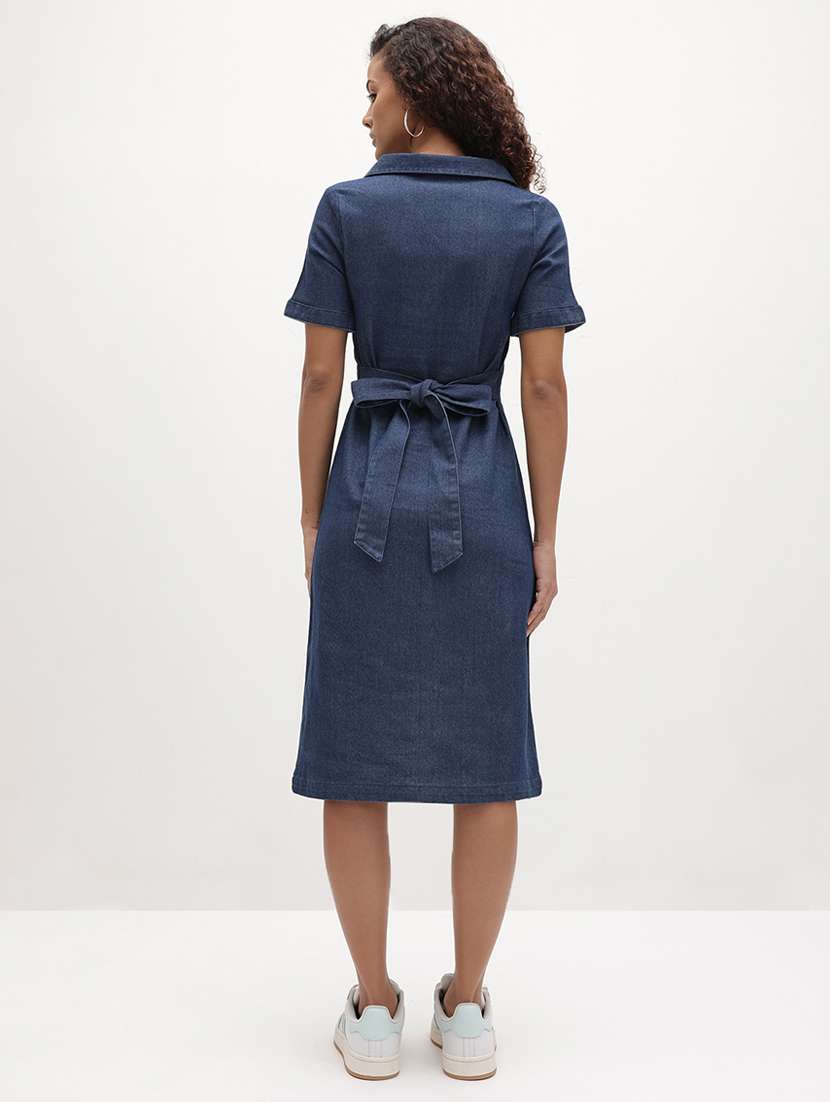 women solid collared short sleeve shirt dress - 22174103 -  Standard Image - 3