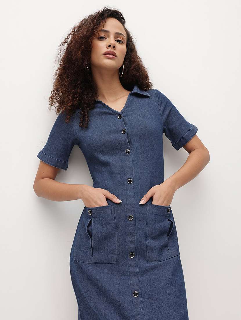 women solid collared short sleeve shirt dress - 22174103 -  Standard Image - 5