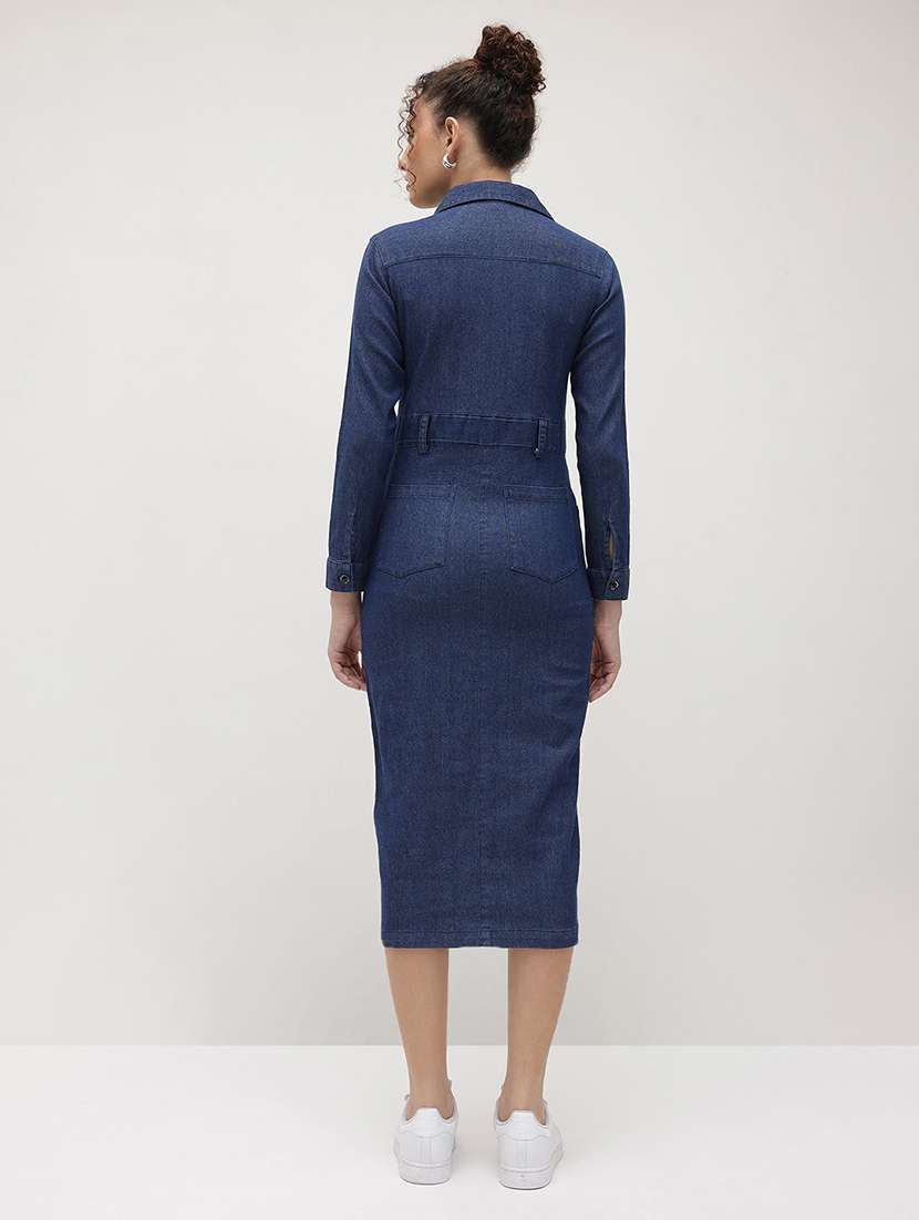 women solid collared long sleeve shirt dress - 22174104 -  Standard Image - 3