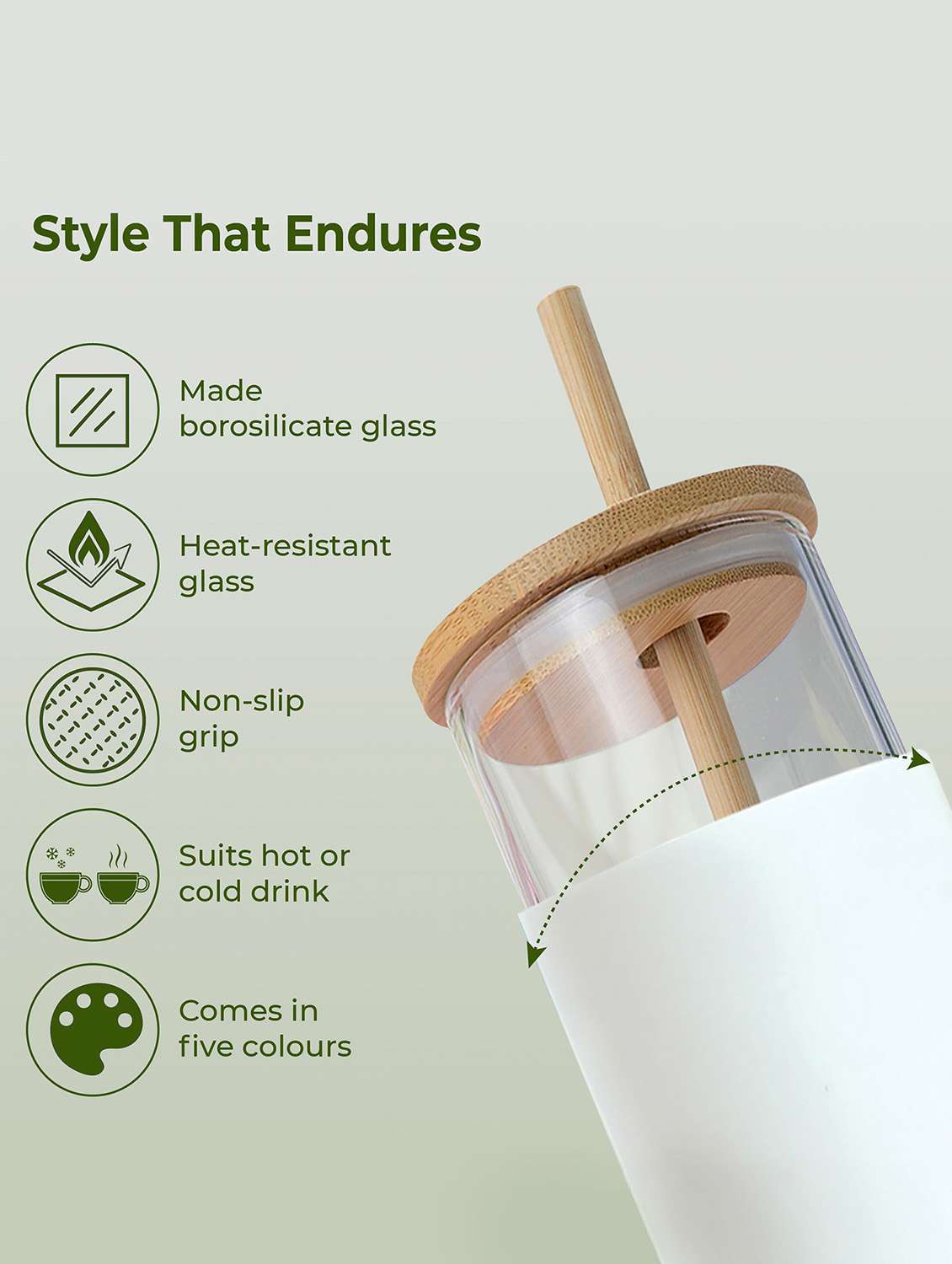 imeco eco-sipper borosilicate glass sipper with bamboo straw 450 ml - peach - 22174106 -  Standard Image - 5
