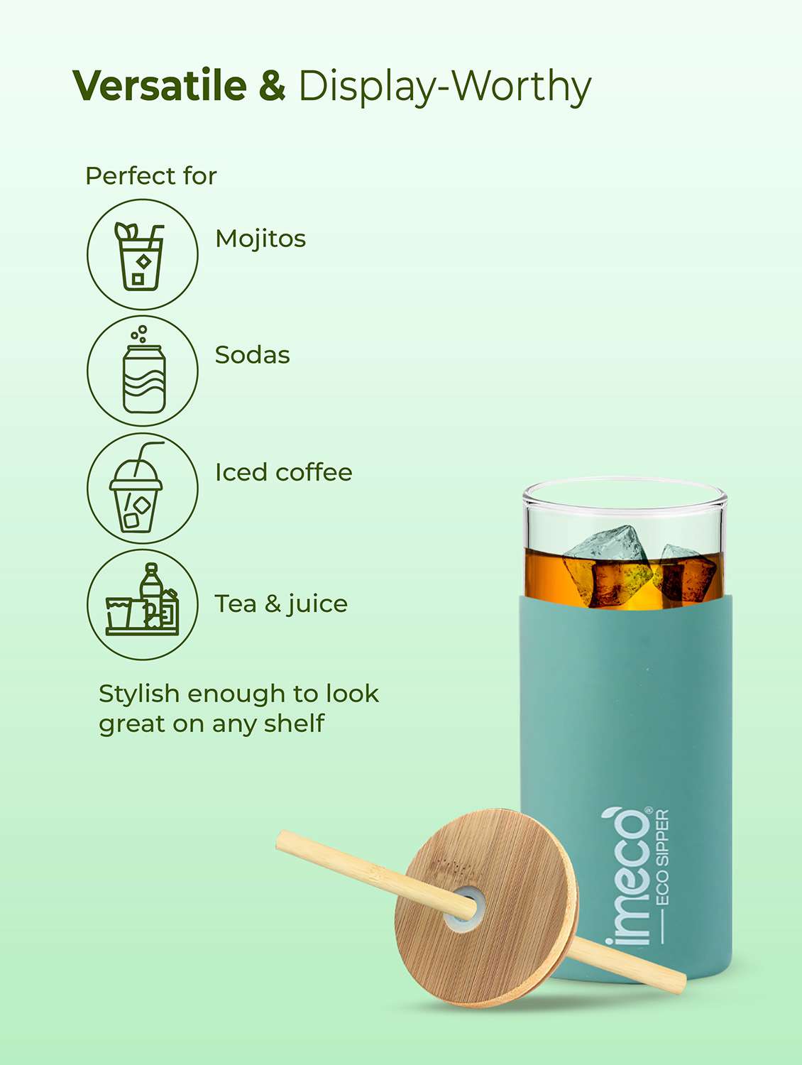 imeco eco-sipper borosilicate glass sipper with bamboo straw 450 ml - peach - 22174107 -  Standard Image - 3