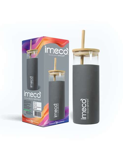 imeco eco-sipper borosilicate glass sipper with bamboo straw 450 ml - peach - 22174109 -  Standard Image - 0