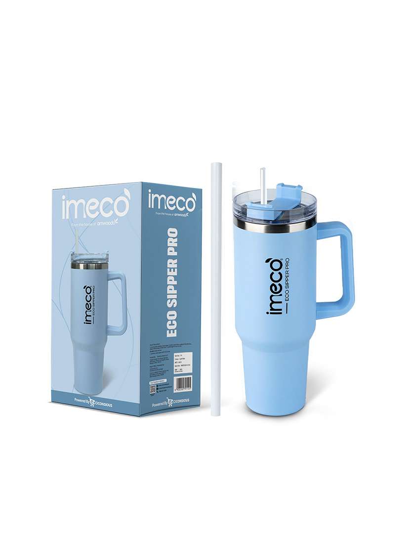 imeco eco-sipper pro stainless steel tumbler with straw 1.2 litre - sky blue
